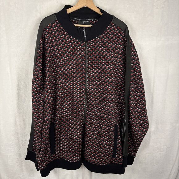 Shaquille O’Neal XLG Red Geometric Print Casual Jacket Full Zip Size 3XLT NWT - Picture 1 of 5